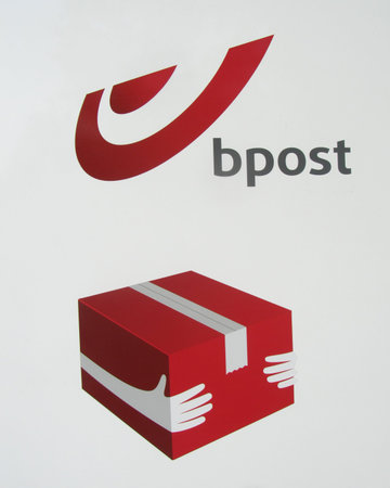 AALST, BELGIUM, JUNE 17 2015: Logo of bpost, the Belgian company responsible for the delivery of national and international mail. The Belgian Post Group is one of the largest employers in Belgium.のeditorial素材
