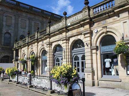 BUXTON, ENGLAND, AUGUST 27 2016: View of the former spa baths of Buxton which  now houses the stylish Cavendish Shopping Arcade. A popular retail destination for locals and tourists.のeditorial素材