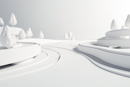 Abstract white background with trees and snowflakes. 3d renderの素材