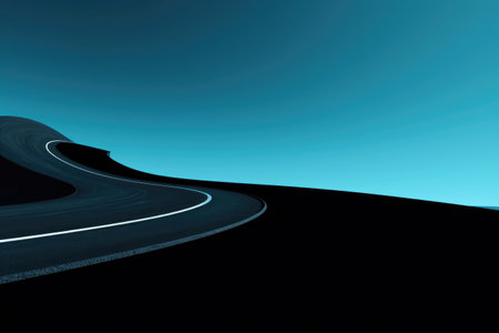 Curved road with blue sky in the background, 3d renderの素材