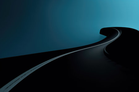 Highly rendering of a curved road in the dark with blue backgroundの素材