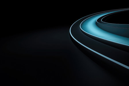 Blue light trails on a black background. 3d rendering, 3d illustration.の素材