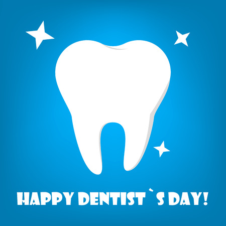 Happy dentist day holiday. Dental care and oral health awareness day. Professional holiday for doctor. White clean healthy toothのイラスト素材