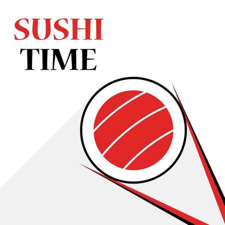 Set of sSsalmon and rice. Cuisine with seafood. Emblem for menu of japan restaurant.のイラスト素材