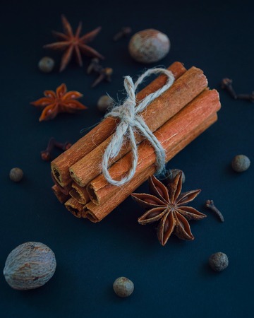 Spice on the table. Aromatic brown cinnamon stickの写真素材