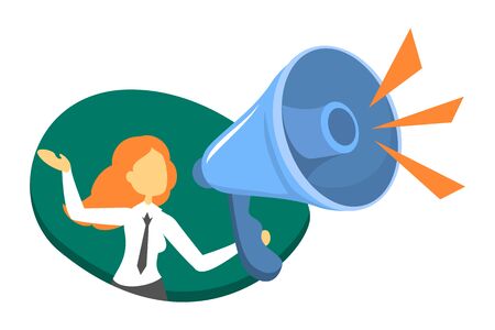 Woman in busines suit holding big megaphoneのイラスト素材