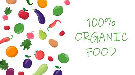 Healthy food web banner template design. Fresh vegetarian meal, composition of fruit. Diet and organic nutrition.のイラスト素材