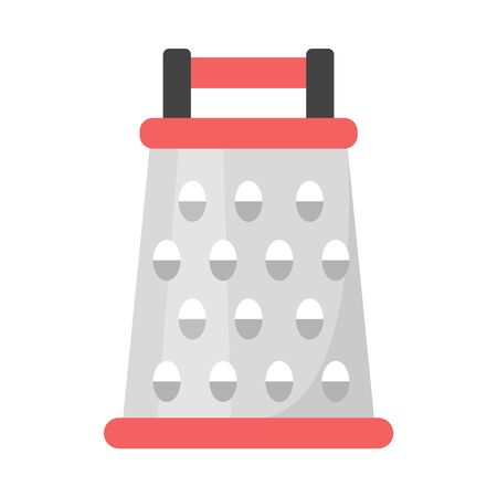 Grater vector isolated. Cooking equipment, steel object. Kitchen utensil with red handle.のイラスト素材