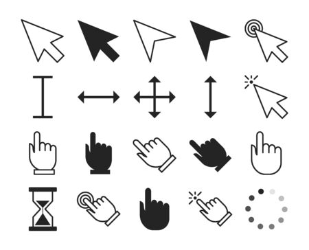 Line cursor set vector isolated. Collection of mouse arrow, computer pointer. Hand sign showing direction.のイラスト素材