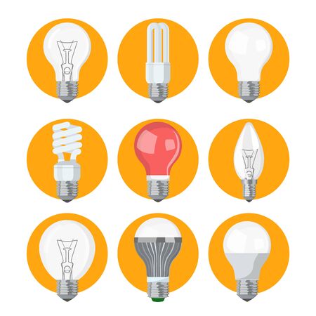 Light bulb collection vector isolated. Lamp icon, idea and energy symbol. Electrical device, power and light.のイラスト素材