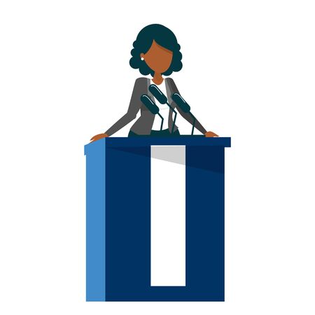 African american woman standing at the tribune vector isolated. Female candidate for president speaking to the microphone. Politician speaker.のイラスト素材