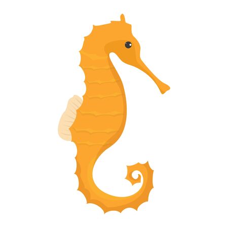 Yellow seahorse vector isolated. Underwater wildlife. Orange aquatic creature, cute exotic animal.のイラスト素材