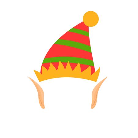 Elf mask isolated for photo booth. Funny and cute head hat and ears. Christmas and new year holiday costume element.のイラスト素材
