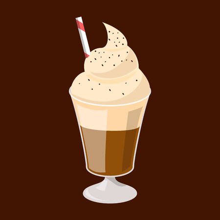 Coffee glace in glass vector isolated. Hot tasty beverage full of caffeine with milk foam on the top.のイラスト素材