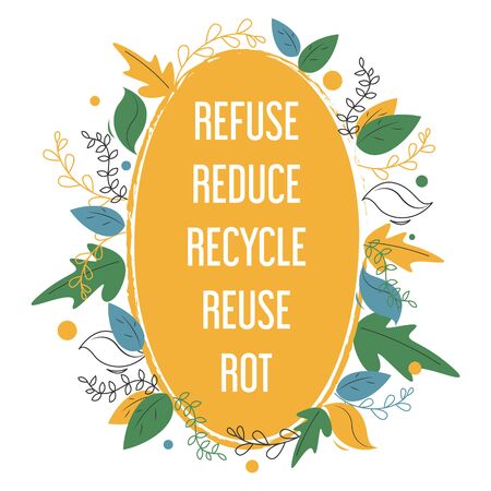 Zero waste lifestyle rules vector isolated. 5R concept, refuse, reduce, reuse. Idea of garbage recycle. Planet protection, environment care.のイラスト素材