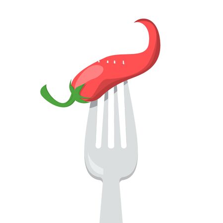 Pepper on the fork vector isolated. Element for cafe and restaurant menu. Healthy and delicious food. Vegetarian and vegan ingredient.のイラスト素材