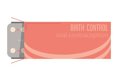 Contraception pills and package vector isolated. Hormonal treatment, idea of pharmacy and medicine. 21 pills in blister.のイラスト素材
