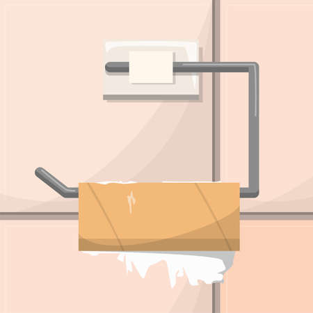 Empty toilet paper roll illustration. Bad surprise - end of a toilet paper in the bathroom. Emergency situation.のイラスト素材