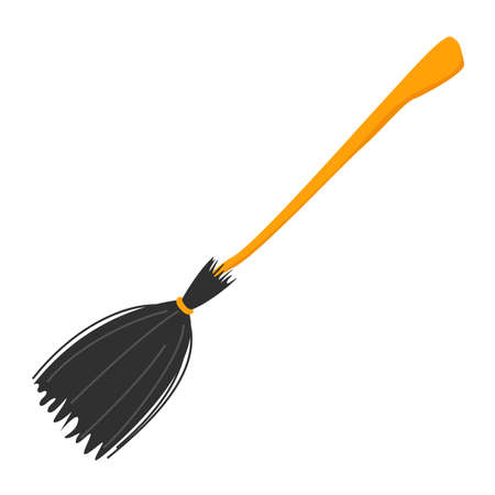 Halloween witch broomstick vector isolated. Symbol of spooky holiday in October. Twig and stick. Wooden broom.のイラスト素材