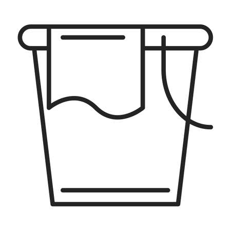 Bucket line icon. Vector isolated symbol of washing equipment. Container for water, rag in the bucket. Outlined pictogram.のイラスト素材