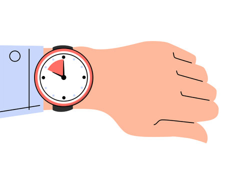 Watch on the hand vector isolated. Time is ticking, concept of deadline and time management....