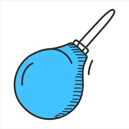 Doodle flyer vector isolated. Illustration of a hand-drawn medical tool, rubber enema. Constipation treatment. Concept of heathcare and medicine.のイラスト素材