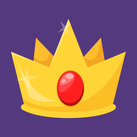 Golden crown with red gemstone. Vector illustration of a gold colored symbol of monarchy. game icon. beautiful crown. concept of authority.のイラスト素材