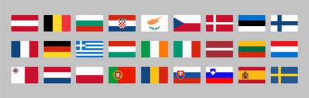 Collection of European Union country flags vector isolated. Finland, Greece, Belgium and other...