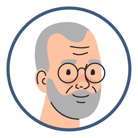 Portrait of a smiling senior man vector isolated. Male character with gray hair and beard. Elderly person wearing glasses. Avatar of senior character.のイラスト素材