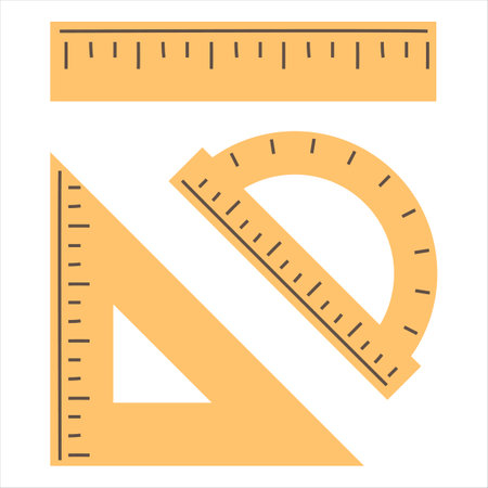 Yellow rulers set vector isolated. Collection of school supplies, length and angle measurement equipment. Protractor and triangle ruler. back to school.のイラスト素材