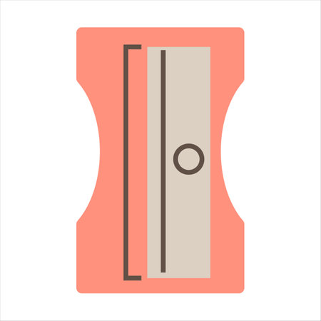 Red pencil sharpener vector isolated. Office and school accessory, drawing equipment. Stationery, simple plastic equipment with metallic blade.のイラスト素材