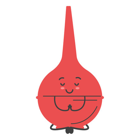 Enema character vector isolated. Illustration of cute red enema in meditation pose. Rubber medical tool, concept of medicine and healthcare.のイラスト素材