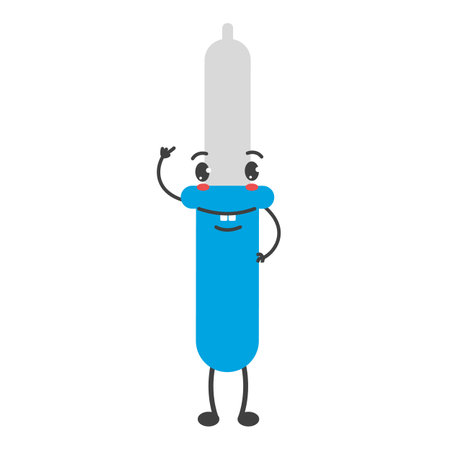 Pitte character vector isolated. Happy medical mascot, rubber and glass tool. clinical equipment.のイラスト素材