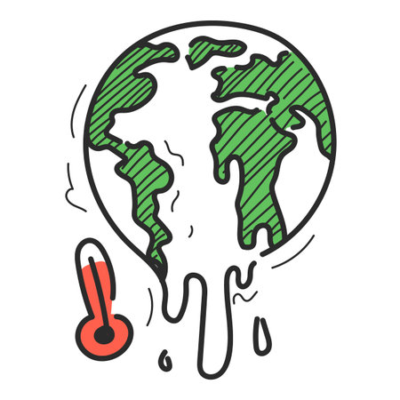 Melting Earth doodle icon vector isolated. Concept of global warming, climate and ecology. planet in...