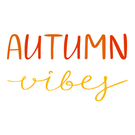 Autumn vibe lettering saying vector isolated. Fall phrase. Design element for greeting card and poster. September, october and november. Halloween season. Cute text style.のイラスト素材