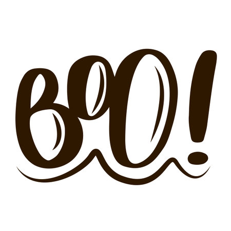 Boo text vector isolated. Design element for Halloween party and greeting card. Spooky festive. Boo poster, hand-drawn text.のイラスト素材