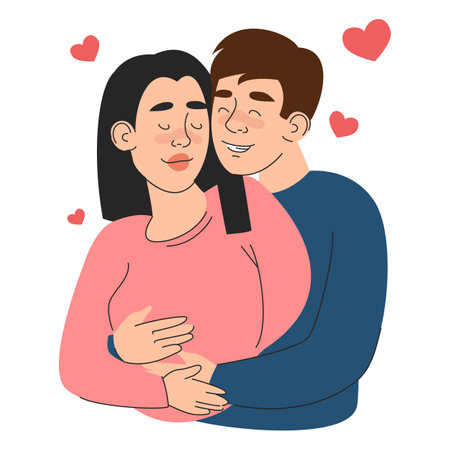 Couple embracing each other vector isolated. Man and woman in love, romantic relationship, male character hugs wife. Happy family.のイラスト素材
