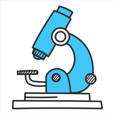 Microscope icon in doodle style vector isolated. Illustration of a medical tool, concept of science and education.のイラスト素材