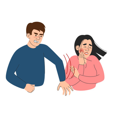 Man gives a slap in woman face vector isolated. Abuse and domestic violence. Aggressive behavior in couple. Angry man and sad woman.のイラスト素材