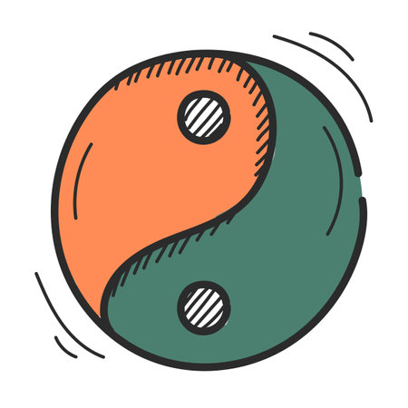 Yin yang doodle icon vector isolated. Hand-drawn symbol of balance and harmony. Concept of buddhism. Asian culture.のイラスト素材