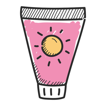 Spf cream doodle icon vector isolated. Illustration of hand-drawn sunscreen in plastic container....