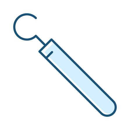 Dental explorer line icon vector isolated. Medical symbol of a dentist tool for teeth treatment. Professional equipment.のイラスト素材