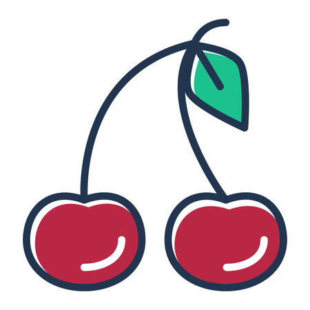 Cherry line icon vector isolated. Symbol of ripe sweet berries. Fresh and natural dessert. Healthy fruit.のイラスト素材