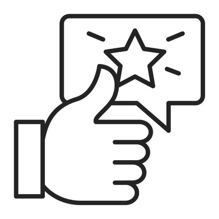 Thumb up line icon vector isolated. Symbol of feedback. Shining star as a metaphor of positive review. Customer feedback. High quality service.のイラスト素材