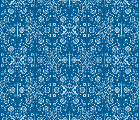 Vector ornament seamless pattern wallpaper, white snow flakes on blueのイラスト素材