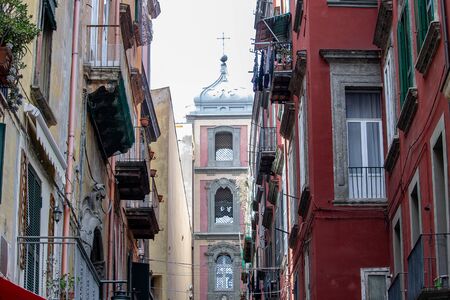 Naples Italy. 05 May 2019. In the historic center of the city there is the famous street for the crib craft, Via San Gregorio Armeno, destination of many tourists.の写真素材