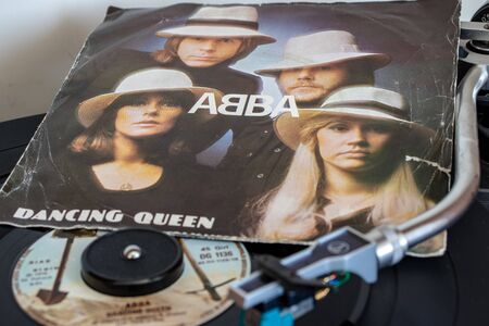 Naples, turntables with the Beatles vinyls in the background.のeditorial素材