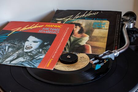 Naples, turntables with the Beatles vinyls in the background.のeditorial素材