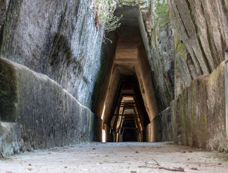 Bacoli, Naples. 20 September 2019. The entrance to the famous cave of the Cumaean Sibyl, the priestess of the oracle of Apollo.のeditorial素材