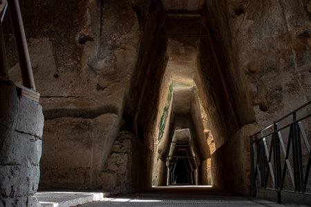 Bacoli, Naples. 20 September 2019. The entrance to the famous cave of the Cumaean Sibyl, the...